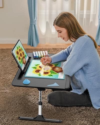 Laptop Table with LED Desk Light, SAIJI Laptop Stand for Bed, Height Adjustments Bed Desk with Book Stand for Reading Writing Drawing (Black) thumbnail 8