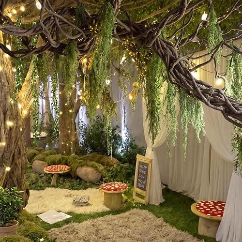 Bucherry Hanging Green Spanish Moss Classroom Fairy Party Ceiling Decor | Artificial Vines for Safari Tropical Whimsical Wall Decor, Enchanted Indoor Outdoor Garden DIY Hanging Greenery thumbnail 3