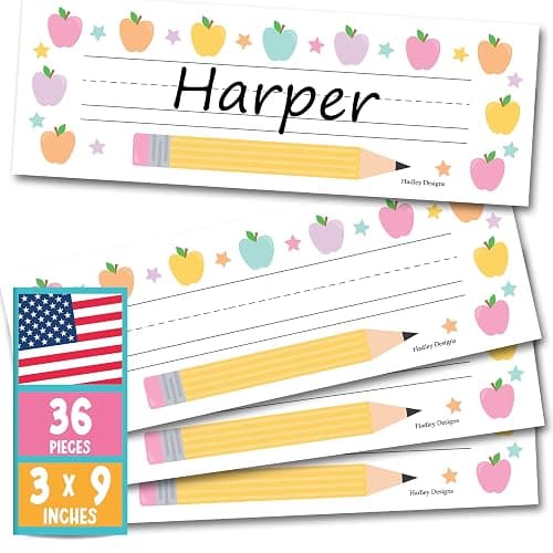 Hadley Designs Desk Name Tags for Classroom - 36 Student Desk Name Plates for Classroom Decor, 9x3 Pastel Nametags Cubby Labels Teacher Supplies, 1st 2nd 3rd Grade Kindergarten Preschool Must Haves - Image 1
