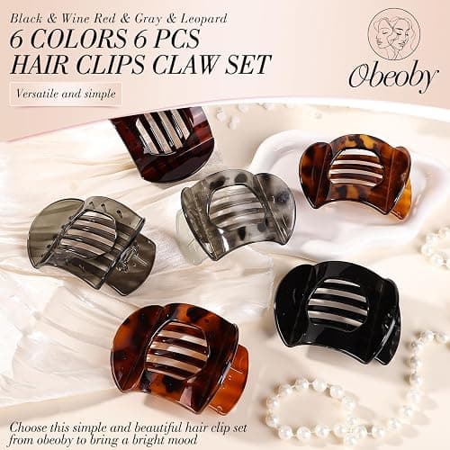 Obeoby 6 PCS Flat Hair Clips, Medium Flat Claw Clips French Hair Barrettes Accessories for Women Girls (Tortoiseshell) thumbnail 4