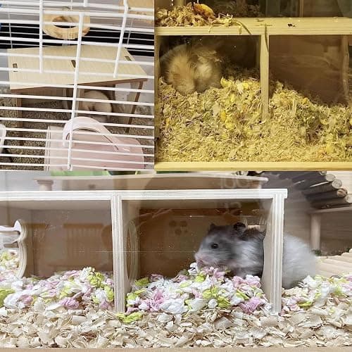 Hamiledyi Wooden Hamsters 2-Chamber Hideout-Tunnel Multi Chamber Exploring Toy Hamster Hiding Maze Tunnel Toy Platform Stuff Cage Accessories for Gerbil Rat Mice thumbnail 5