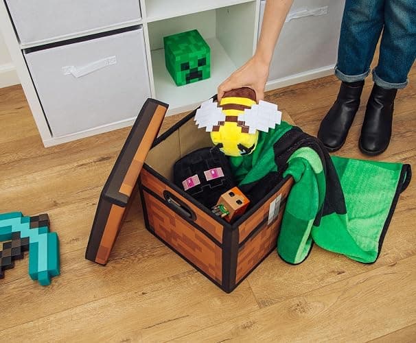 Minecraft Brown Chest 13-Inch Storage Bin Chest With Lid | Foldable Fabric Basket Container, Cube Organizer With Handles, Cubby For Shelves, Closet | Home Decor Essentials, Video Game Gifts thumbnail 5