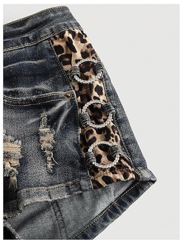 Verdusa Women's Y2K Cheetah Leopard Jean Shorts Distressed Going Out Outfits Denim Mini Booty Shorts thumbnail 7