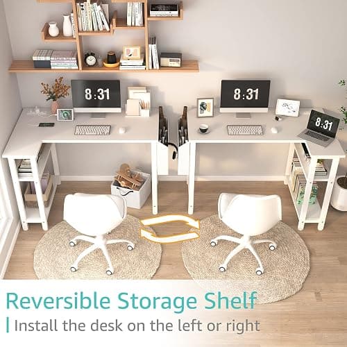 Lufeiya White L Shaped Computer Desk with Power Outlet Shelves, 40 Inch Small Reversible Corner Desk for Small Space Home Office, L-Shaped Desk PC Desks, White thumbnail 5