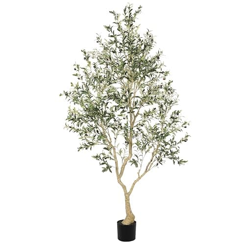 LYERSE 8ft Faux Olive Tree - Olive Trees Artificial Indoor with Large Olive Branches and Lifelike Olive - Artificial Olive Tree for Home Office House Living Room Decor - Image 1