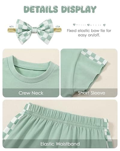 SANMIO Toddler Girl Clothes Summer 3 Piece Outfits Cute Short Sleeves Checkered Tops Shorts and Headband Girls Clothing Set thumbnail 6
