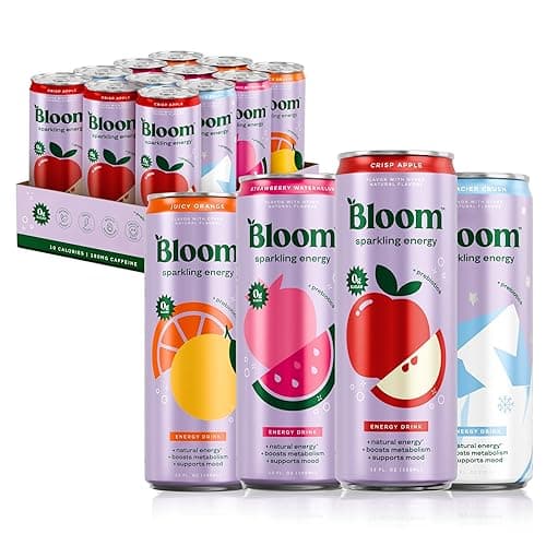 Bloom Nutrition Sparkling Energy Drink - Apple Crisp / Glacier Crush Variety Pack - Natural Caffeine, Zero Sugar, 180mg Caffeine - Antioxidant-Rich with Green Coffee Bean, Green Tea Extract, Prebiotics - 12oz 12 Pack - Image 1