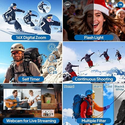 4K Digital Camera for Photography, 56MP Vlogging Camera with 32GB SD Card | Focusinc 3" 180° Flip Screen Compact Travel Camera for Teens Begnners with 16X Zoom,Pink thumbnail 4