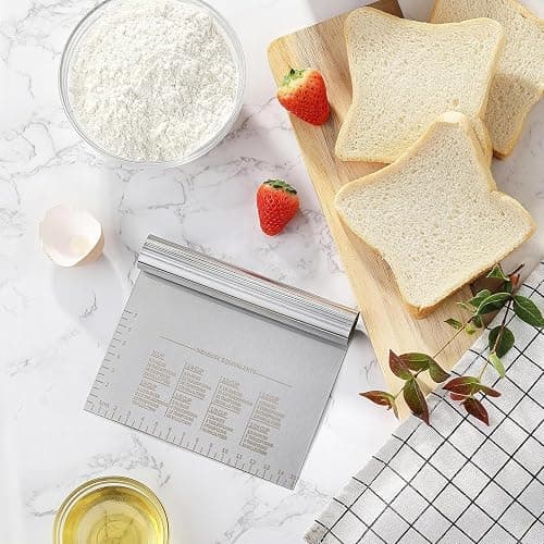 Boorika Bench Scraper Kitchen Tool, Dough Cutter and Scraper, Stainless Steel with Handle and Measuring Scale for Pizza Pastry Bread Baking & Griddle thumbnail 2