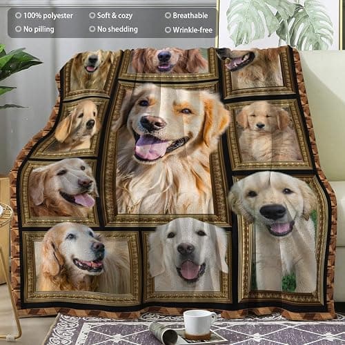 Golden Retriever ​Blanket - Fleece Throw Blanket for Couch Super Soft Cozy Bed Blanket Lightweight Plush Fuzzy Blankets and Throws for Sofa, Twin Size 60 x 80 Inch, Gift for Dog Lover thumbnail 2
