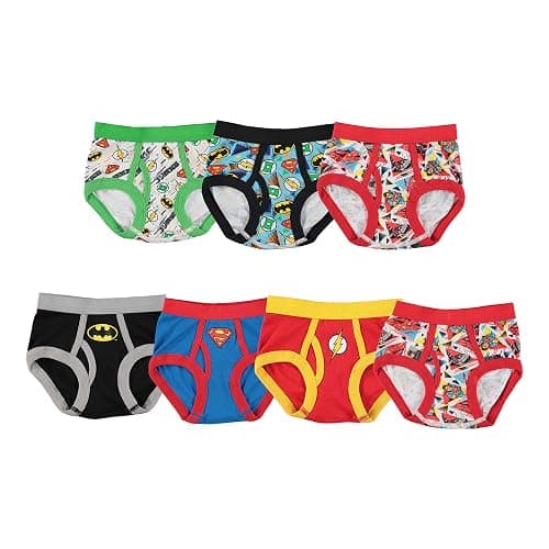 DC Comics Boys' 100% Cotton Briefs with Prints Including Superman, Batman, The Flash Logos, Sizes 2/3t, 4t, 4, 6, 8 - 2-3T - 7-pack Justice League Logo - Image 1