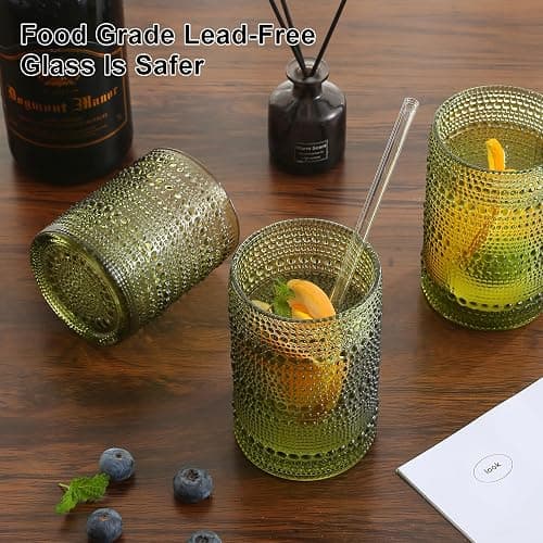 ZMOWIPDL Vintage Hobnail Drinking Glasses Set of 8,Green 12 oz & 15oz Highball Glass Cups, Kitchen Drinkware Glassware,Embossed Water Tumbler,for Beer,Cocktail,Whiskey,Juice and Various Mixed Drinks thumbnail 8