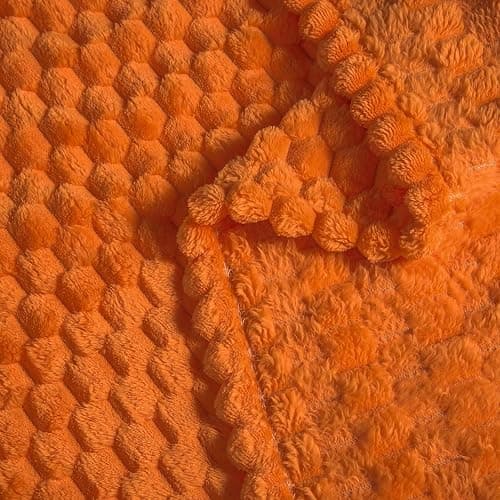 Vessia Flannel Fleece Throw Blanket(50x70 inch), 3D Jacquard Burnt Orange Fuzzy and Warm Blanket for Couch,Sofa,Bed,Chair, 300GSM Super Soft Touch Cozy Lightweight Throw for All-Season Home Decor thumbnail 7