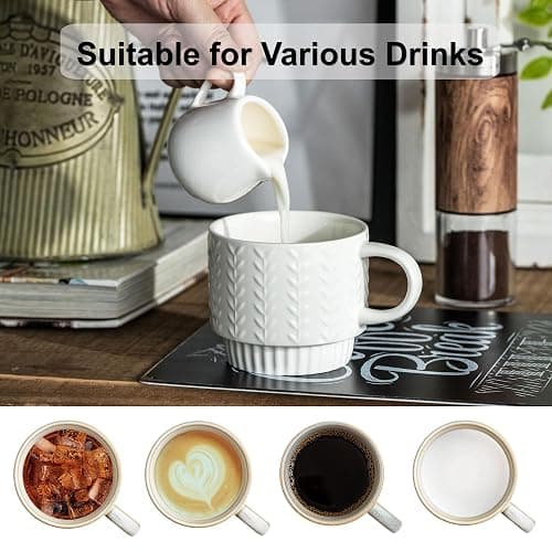 Miamolo Stackable Coffee Mugs, Coffee Mug Set of 4 with Spoons & Stand, 13oz Espresso Cups for Drinks Latte Cappuccino Tea, Coffee Cup for Housewarming Birthday Gift, Dishwasher Safe, White thumbnail 6