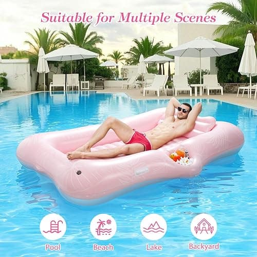 MoKo Pool Floats Adult, Large Floating Bed with Ice Bar, Tanning Bed Pool Raft Inflatable Lounger with Drink Holder Tanning Chair Inflatable Pool Toys for Party Beach Backyard thumbnail 7