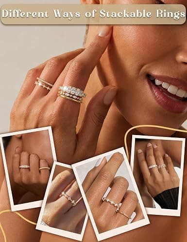 PATISORNA 14K Gold Filled Stackable Rings for Women Non Tarnish - Dainty Cubic Zirconia Wedding Bands Ring Set Minimalist Trendy Statement Engagement Promise Thumb Rings Stacking Size 5-10 thumbnail 3