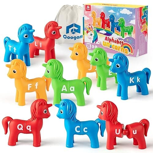 Coogam Unicorn Uppercase & Lowercase Letters Matching Game,13pcs Double-Sided ABC Letter Toys with 26 Alphabet Recognition Match Games Preschool Educational Montessori Toys for Toddlers Boys Girls - Image 1
