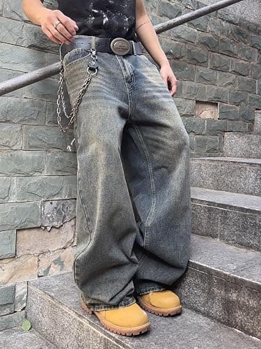 DFGIGT Mens Streetwear Hip Hop Baggy Jeans Wide Leg Skater Denim Pants Loose Long Trousers thumbnail 2