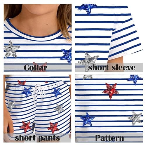 tiorhooe Kids 4th of July Outfit 2 Piece Set for Girls Boys American Flag Shirt and Shorts Patriotic USA 250 Anniversary thumbnail 6
