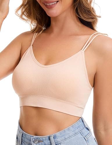 BQTQ 8 Pcs Women's Padded Bralettes V Neck Cami Bralette Seamless Sleep Bra | Mini Camisole Bras with Elastic Straps Removable Padded Bra, V-neck Tube Top Bra Basic Everyday Sleeping Bra Multipack thumbnail 3