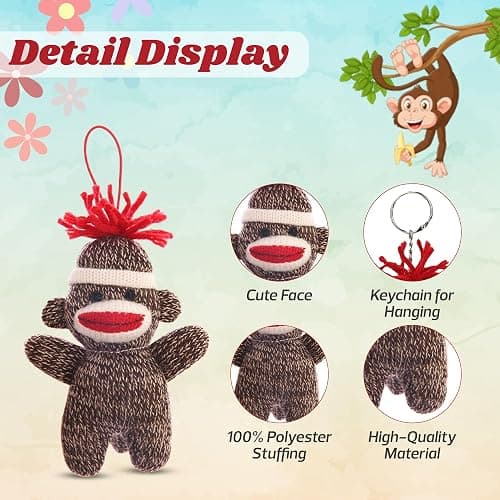 Made By Aliens Sock Monkey Keychain 4 inch - Color of Sockiez Stuffed Animal Plush Toy - Cute Keychain Accessories thumbnail 3