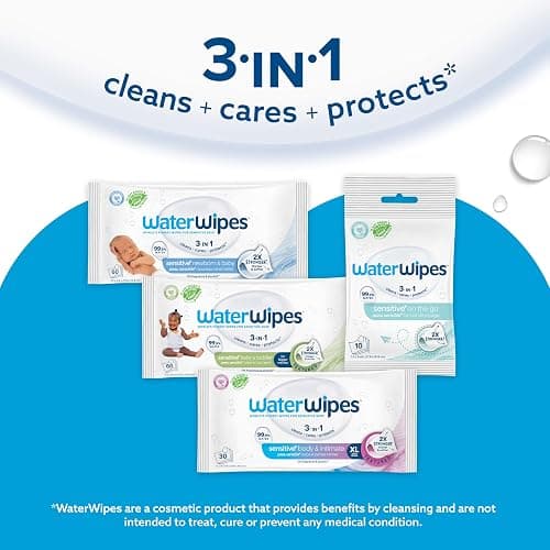 WaterWipes Sensitive+ Newborn & Baby Wipes, 3-In-1 Cleans, Cares, Protects, 99.9% Water, Unscented & Hypoallergenic, 540 Count (9 Packs) thumbnail 7