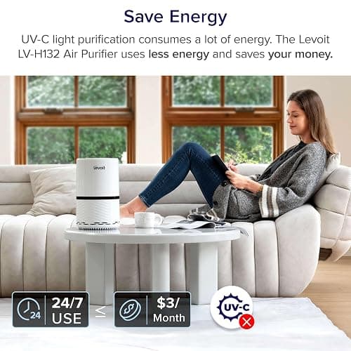 LEVOIT Air Purifiers for Home, AHAM VERIFIDE, High-Efficiency Filter for Smoke, Dust, Pollen, and Odors in Bedroom, Office, or Nursery, Optional Night Light, Quiet Operation, LV-H132, White thumbnail 6