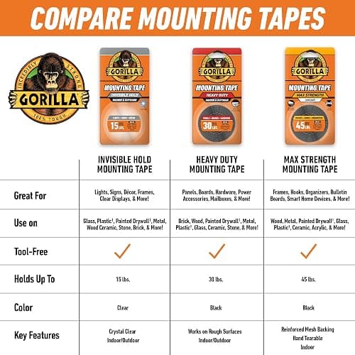 GORILLA Invisible Hold Mounting Tape, Clear, 1" x 150", 1-Pack | Holds up to 15 lbs, Clear Double-Sided Tape for Strong, Permanent Bond, Discreet Adhesive for Classroom and Study Space Setup thumbnail 8