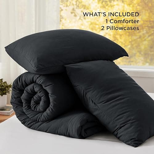 Bedsure Queen Size Comforter Set, Black Soft Prewashed Bedding for All Seasons, 3 Pieces GentleSoft™ Warm Down Alternative Bed Set, 1 Lightweight Comforter (90"x90") and 2 Pillowcases (20"x26") thumbnail 6