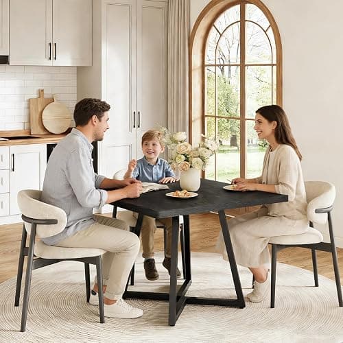 LITTLE TREE 31.5 Inches Small Dining Table for 4, Square Dinner Table for Small Space, Dining Room Tables, Black Wooden Kitchen Table with Metal Legs, Modern Leisure Cafe Table for Apartment thumbnail 2