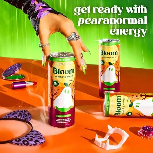 Bloom Nutrition Zero Sugar Energy Drink, Pear Scare, 12oz 12pk | 180mg natural caffeine with prebiotics, green tea extract & lychee for energy, focus and feel-good refreshment. thumbnail 4