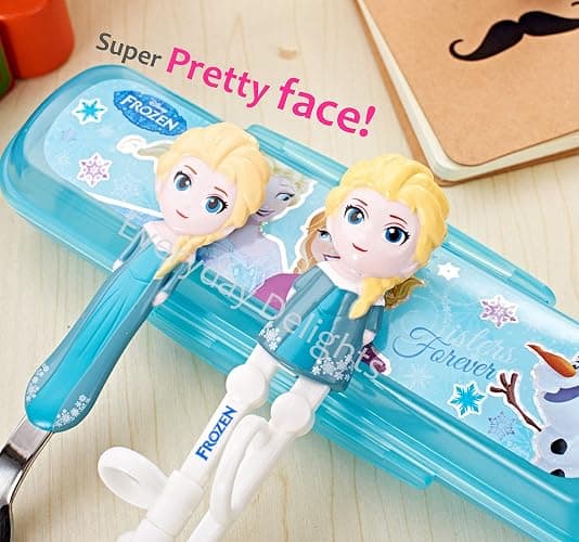 Frozen Queen Elsa Kids Children Spoon Training Chopsticks Flatware Utensil Cutlery Dinnerware Tableware Set with Case, 3 pieces thumbnail 2