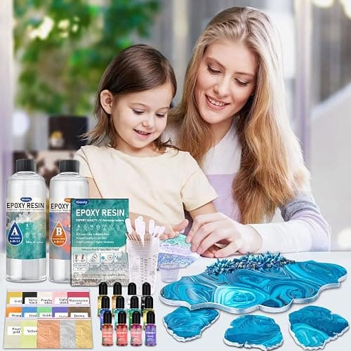 IGaiety Epoxy Resin 32 OZ, Epoxy Resin Kit, Crystal Clear Resin Not Yellowing Epoxy Kit Self-Leveling & Bubble-Free for Beginner Coating Casting DIY Jewelry Making Art Crafts (16 OZ+16 OZ) thumbnail 6