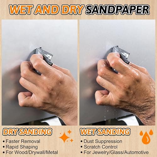 45 PCS Wet Dry Sandpaper 80-5000 Grit Sheets for Polishing & Finishing | 9 x 3.6 Inch Sand Paper Assortment Pack, Silicon Carbide Abrasive, Grit Marked Sheets, Wood, Metal & Automotive Polishing thumbnail 3