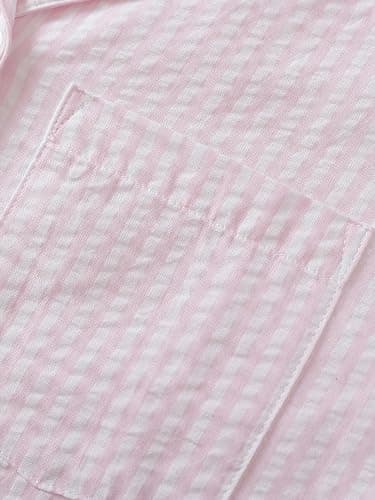 Latuza Women's Cotton Long Sleeve Pajama Set Seersucker Button Down Pj Set thumbnail 6