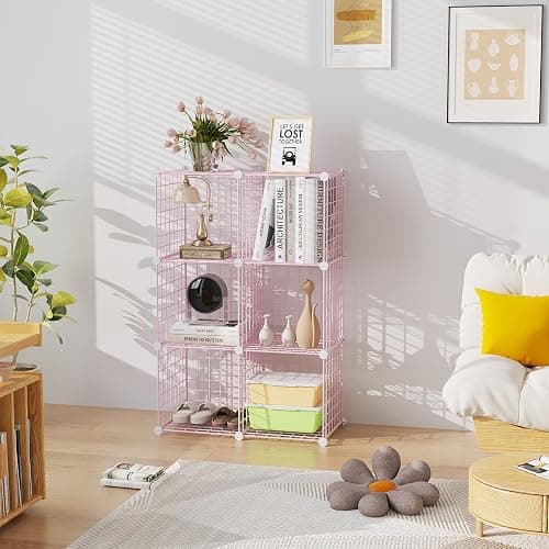 C&AHOME Wire Cube Storage, 6 - Cube Organizer Metal C Grids, Modular Shelves Units, Closet Organizer, Ideal for Home, Office, Living Room, 36.6”L x 12.4”W 36.6”H, Pink UWCS3006P thumbnail 6