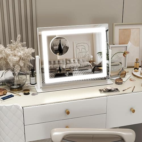 ROLOVE 16x12 Inch Vanity Mirror with Lights, Lighted Makeup Mirror with 10X Magnification, Smart Touch 3 Colors Dimmable, Dresser Mount, Bathroom (White) thumbnail 8