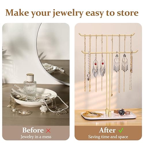 Josmimic Necklace Holder jewellery Stand Organizer for Necklaces and Bracelets, Metal Display Stand, Gift for Women, Ideal for Home, Bedroom, or Vanity, Gold thumbnail 6