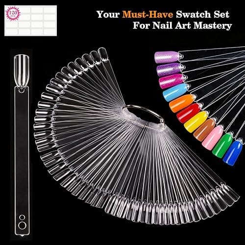 PEACECOLOR 100 Pcs Nail Swatch Sticks with Ring, 120 Blank Number & Box | Nail Color Swatches Display Kit, Protective Container Box, Clear Fan-Shaped Swatch for Nail Art Practice, Home and Salon thumbnail 8