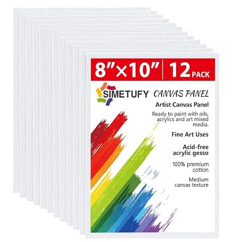 Simetufy 12 Pack 8x10 Canvas Boards for Painting, Blank Flat Canvas Panels Art Painting Supplies - Gesso Primed 100% Cotton for Acrylic Oil Watercolor Tempera Paint - Image 1
