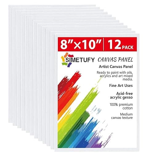Simetufy 12 Pack 8x10 Canvas Boards for Painting, Blank Flat Canvas Panels Art Painting Supplies - Gesso Primed 100% Cotton for Acrylic Oil Watercolor Tempera Paint - 8"x10" - 12