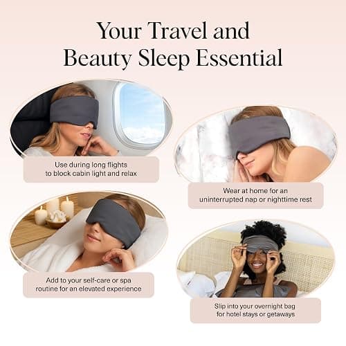 Kitsch Satin Sleep Mask - Eye Masks for Sleep, Softer Than Silk Satin Sleeping Mask Blindfold and Sleep Masks for Women and Men, Eye Care Travel Essentials - Charcoal Black thumbnail 6