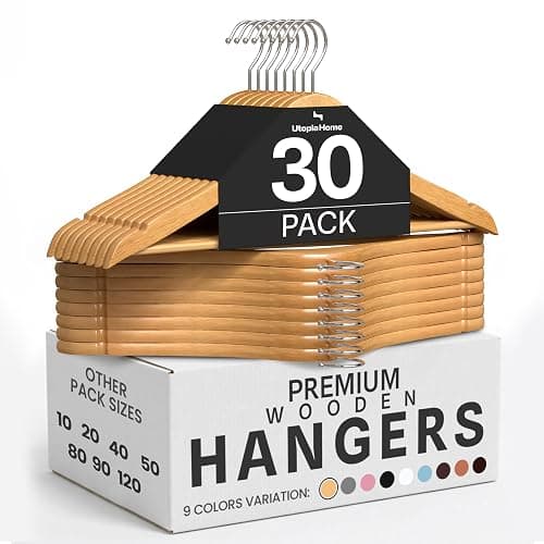 Utopia Home Premium Wooden Hangers 30 Pack - Durable & Slim Coat Hanger - Suit Hangers with 360-Degree Rotatable Hook - Wood Hangers with Shoulder Grooves (Natural) - Image 1