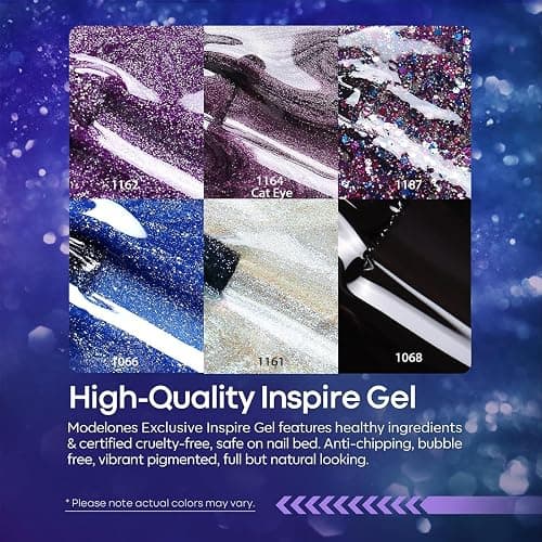 modelones Color Changing Cat Eye Gel Nail Polish Set, 6 Colors Glitter | Magnetic Chameleon Nail Art, UV LED Soak Off, Reflective Temperature Polish, Blue Red Black Pink Shimmer, DIY Home Salon thumbnail 2