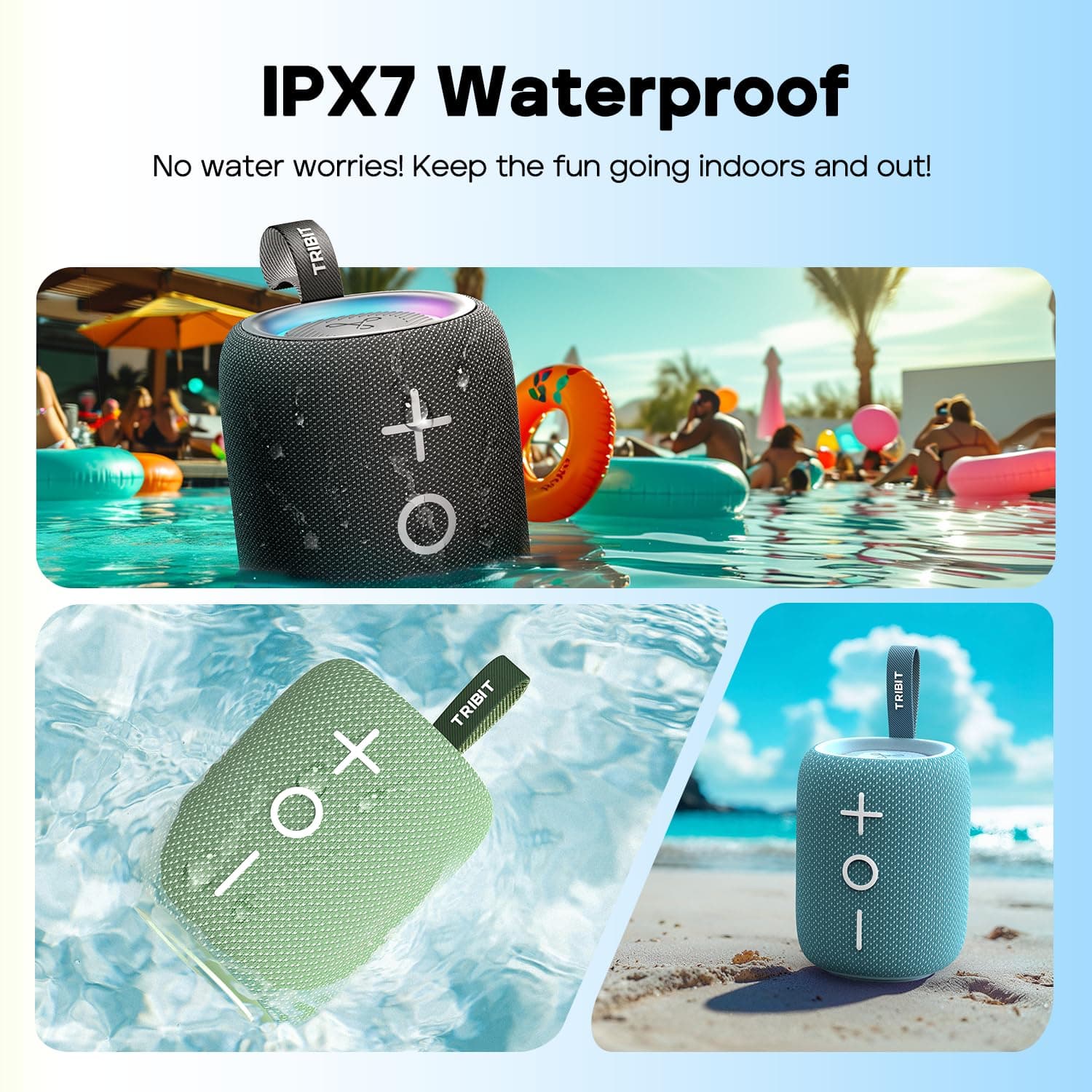 Tribit StormBox Mini+ Bluetooth Speaker 12W,360°Surround Sound,12H Playtime,BT 5.4,IPX7 Waterproof,LED Lights,Custom EQ,TWS Pairing,Type-C, AAC/SBC Support,Portable for Home/Outdoor/Travel Green thumbnail 8