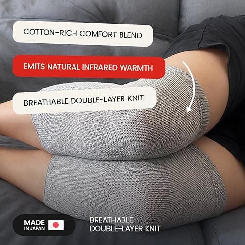 SENIOR ICARE Elastic Cotton Knee Warmers, Knee Sleeves for Men and Women - Circulation Support and Joint Pain Relief, Arthritis Aid, One Pair, Made in Japan thumbnail 3
