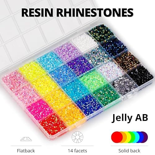 30000Pcs Resin Jelly Rhinestones for Crafting Bedazzling, Multicolor 3mm Flatback Gems for Crafts Clothing Clothes Tumblers Shoes Nails, Flat Back Mixed Color Bulk Bedazzler Kit Jewels with b7000 Glue - Jelly AB | 24 colors | 3mm - Large Pack + 3Pcs Glue thumbnail 3