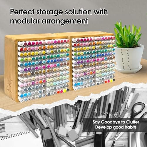 TIKSPCAE Marker Organizer for 168 Markers,Bamboo Wooden Desk Storage Organizer Rack,Markers Pens Pencils Art Brushes Storage Holder for Home Classroom Office Decor. thumbnail 6