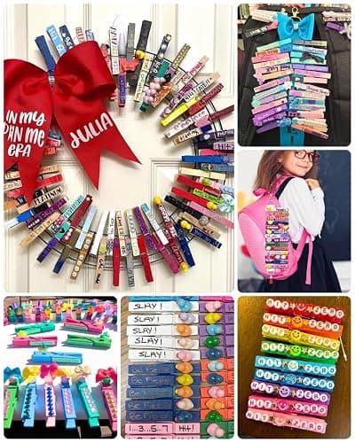 SF SOONEAT Cheer Pins for Backpack Cheer Stuff Kit 70 Colored Clothes Pins with Mini Resin Ducks Bows Letter Beads Team Cheerleaders Gifts Bulk Pin Me Ribbon for Bag Decorations Colorful Spirit Clips thumbnail 9