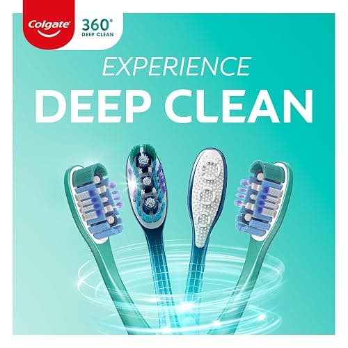 Colgate 360 Whole Mouth Toothbrush, Adult Toothbrushes Medium Bristles, Helps Remove Bad Breath Bacteria and Plaque, Medium Toothbrush Pack, Includes Cheek and Tongue Cleaner, 4 Pack thumbnail 2